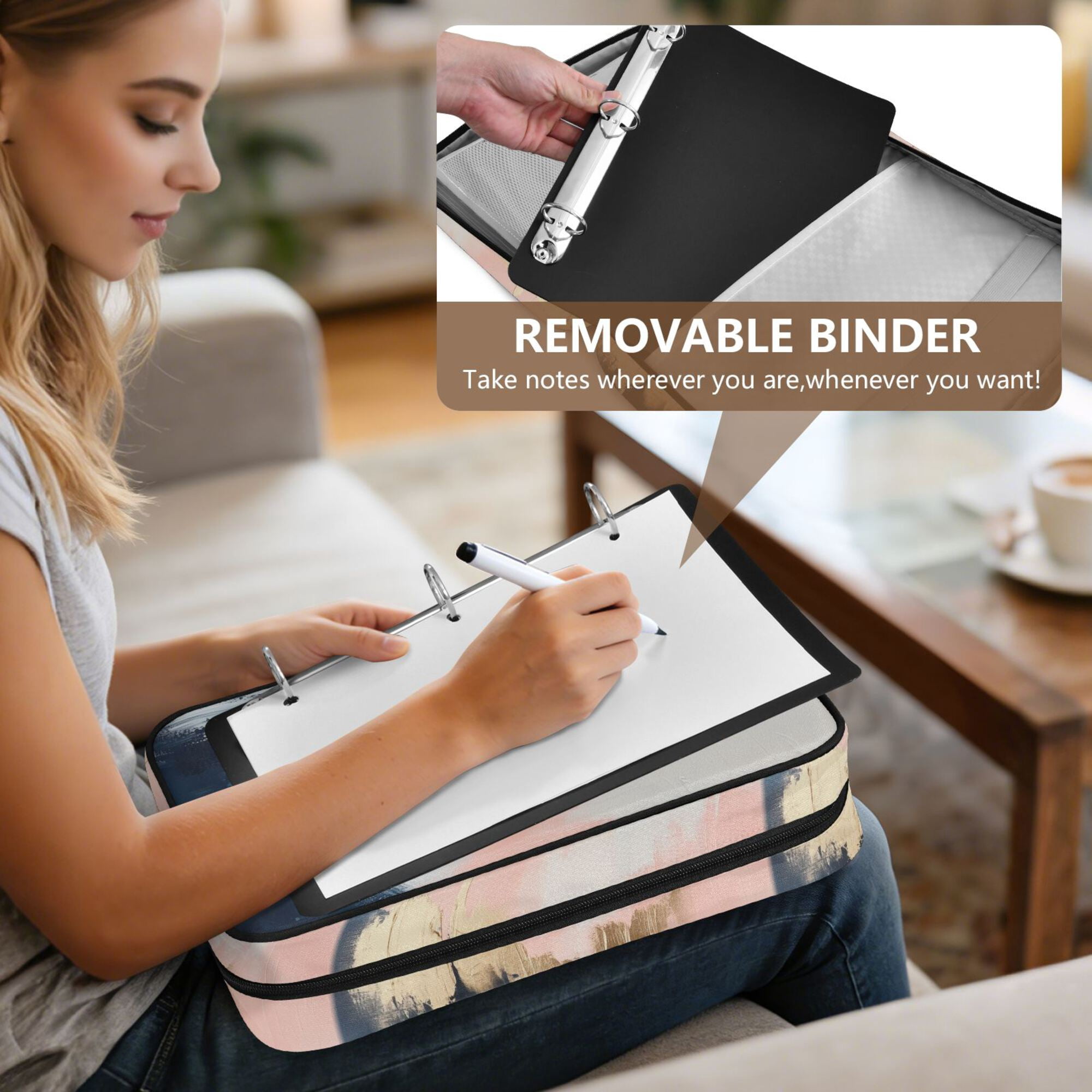 FORMRS Accordion File Folder A4 Size 7-Pocket Expanding Document Organizer Bag with 3 Ring Binder, Abstract Landscape