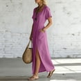 thumbnail image 7 of 2026 Summer Dress for Women Cotton Linen Square Neck Short Sleeve Long Dress with Pockets & Side Slit Beach Sundress, 7 of 7