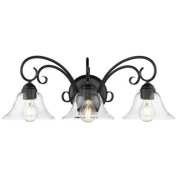 Golden Lighting 8606-BA3 BLK-CLR 24 in. Homestead 3 Light Matte Black Bath Vanity Fixture Wall Light in Clear Glass