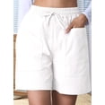 thumbnail image 3 of Omen Casual Shorts Drawstring Comfy Elastic Waist Shorts Summer Pull on Short with Pockets White S, 3 of 7