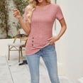 thumbnail image 2 of ZyeKqe Summer Tops for Women Ribbed Knit Short Sleeve Shirts Crewneck Slim Fitted Tunic Top Blouses, 2 of 9