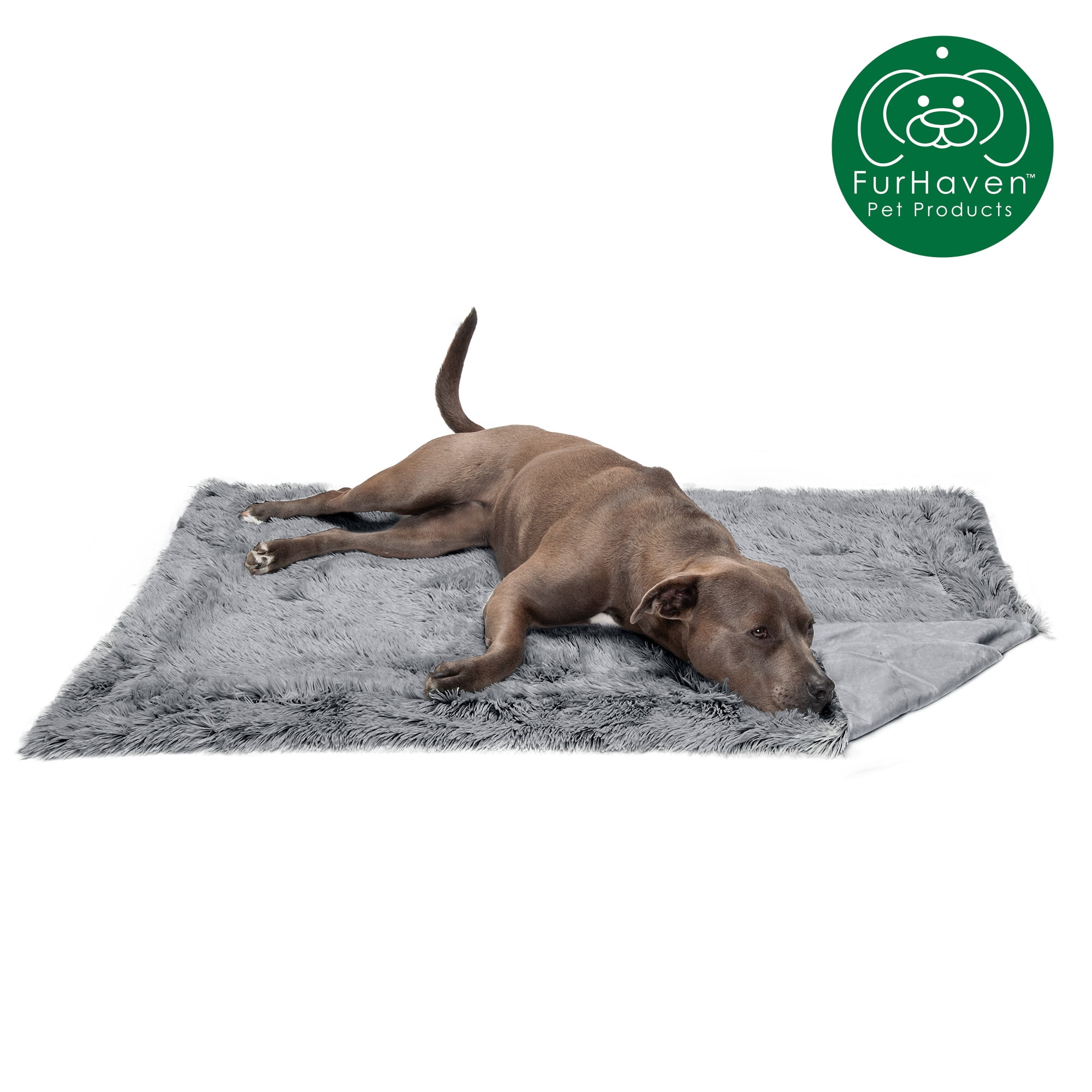 FurHaven Pet Products Long Faux Fur & Velvet Water-Repellent Pet Blanket for Dogs & Cats - Gray, Large