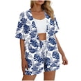 thumbnail image 5 of Women Two Piece Outfits Sets,2 Piece Tropical Print Beach Cover up Set Kimono Top & Elastic Waist Shorts Vacation Outfits for Cruise Resort, 5 of 7