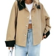 thumbnail image 2 of Women Cropped Trench Coat Single Breasted Jacket Fall Windbreaker Fashion Outerwear Khaki S, 2 of 9