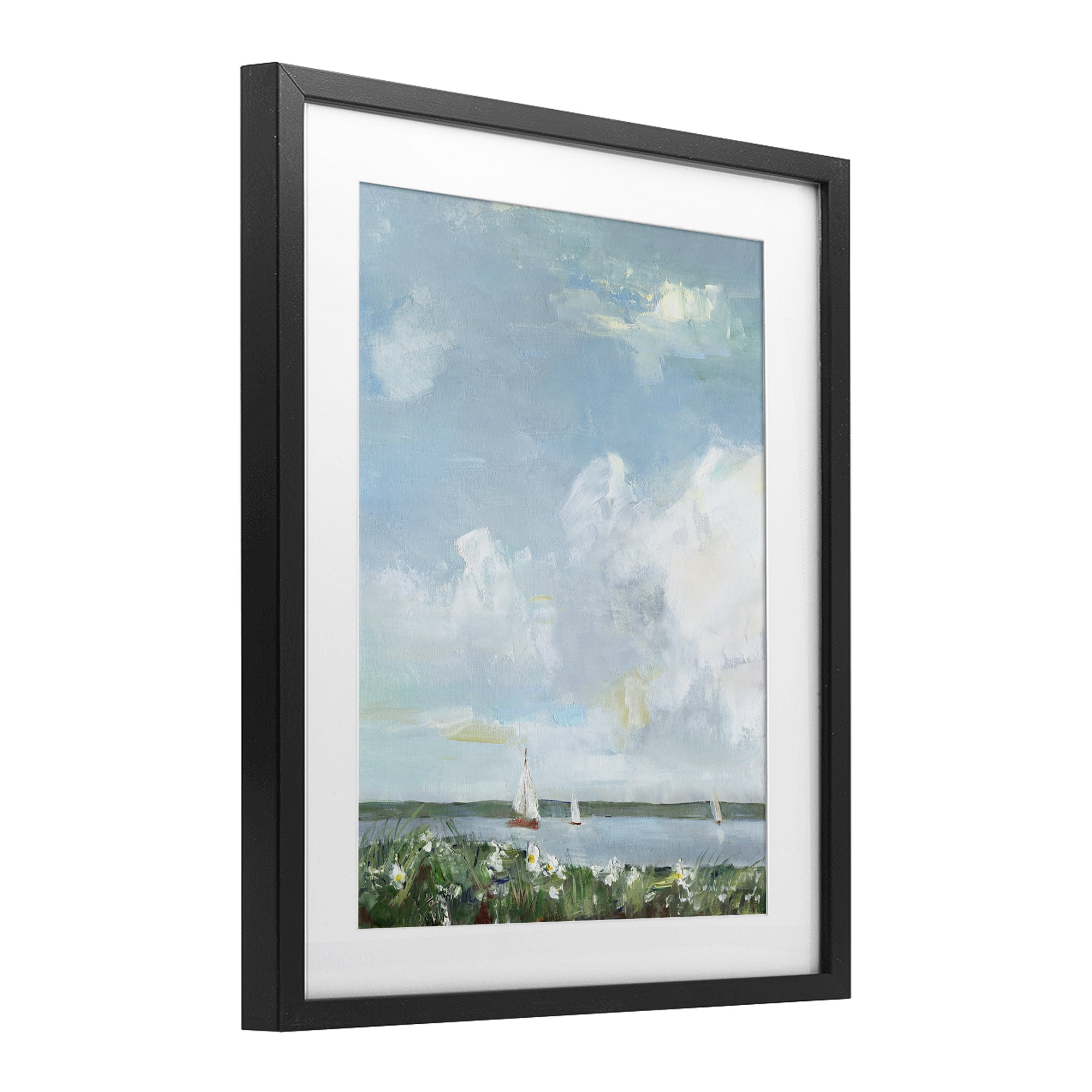 Stupell Industries Seaside Sailing Under Clouds Black Framed Print Under Glass, design by Sally Swatland