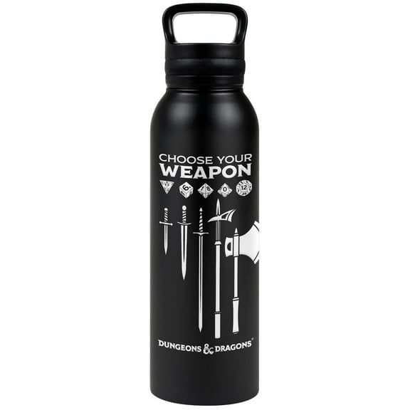 Dungeons & Dragons Official Choose Your Weapon 24 oz Insulated Canteen Water Bottle, Leak Resistant, Vacuum Insulated Stainless Steel with Loop Cap