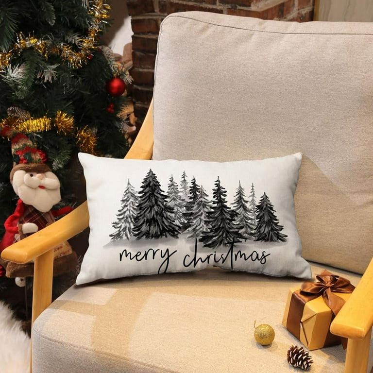 Christmas Pillow Covers 12x20 Christmas Decorations Watercolor Black Christmas Tree Rustic Style Nature Forest Print Decorative Throw Pillows Winter Christmas Decor 003G Walmart