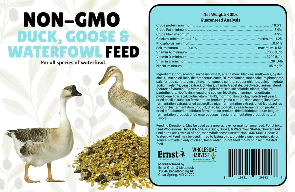 Wholesome Harvest Duck, Goose, Waterfowl Layer Feed 40 lb, High Protein Specially Formulated to Promote Egg Production and Healthy Flocks