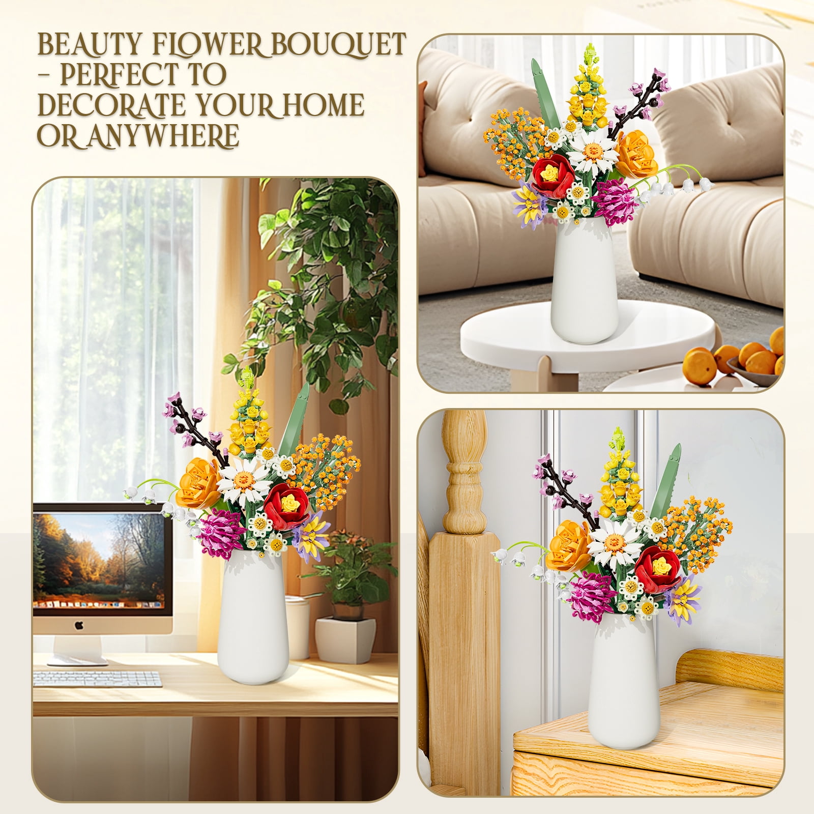 Flowers Building Set, 1070PCS Wildflower Botanical, ABS Flower Kit Toy for Kids Adults Women, Home Decor Gift for Birthday, Christmas, Father's Day
