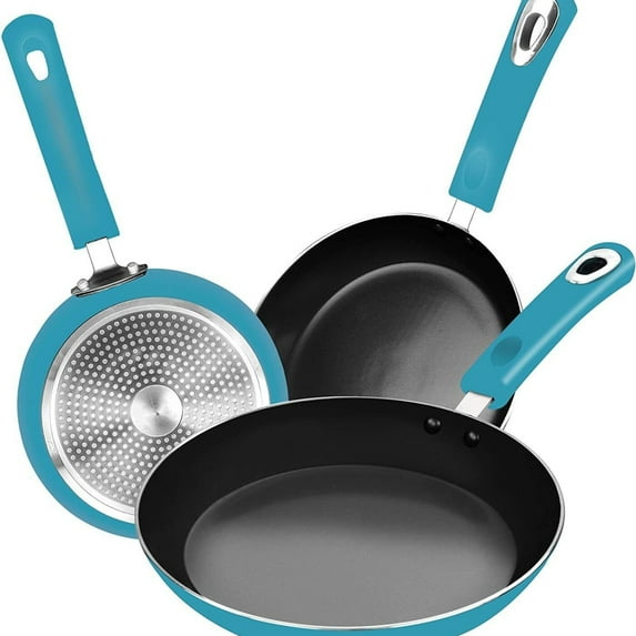 3 Piece Frying Pans Nonstick for Cooking, 8 Inch, 9.5 Inch and 11 Inch Nonstick Frying Pan Set with Silicone Handle