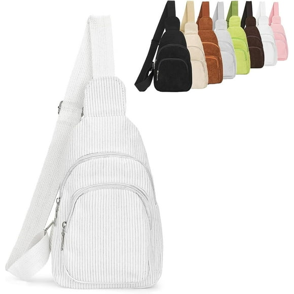 Corduroy Sling Bag for Women/Men Crossbody Purse Small Sling Backpack Chest Purse with Adjustable Shoulder Straps