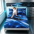 thumbnail image 3 of Erosebridal Race Car King Sheets, Speed Light Bedding, Blue White 4 Pieces (1 Flat Sheet, 1 Fitted Sheet and 2 Pillowcases), 3 of 6