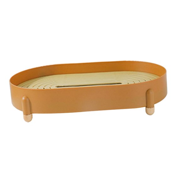 Kitchen 2 Tier Drain Tray with Drip Tray Utensil Tray, 15x8.9x3 inch Rounded Corner Sturdy Drain Water Quickly Cabinet Placement Brown