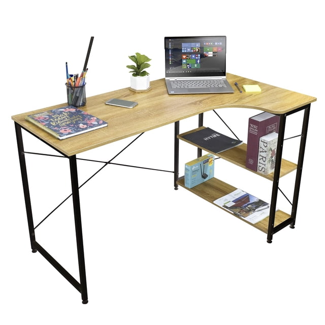 Escritorio Minimalista Topliving de Madera Tipo Escuadra con Repisas Home Office