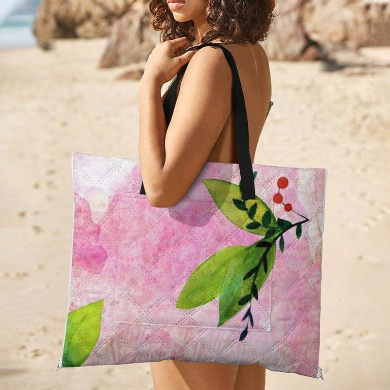 LAKIMCT Blooming Pink Floral Picnic Blanket with Zipper Waterproof Sandproof Beach Blanket Foldable Portable Tote Bag Picnic Mat for Lawn Park Beach Travel Camping Walmart