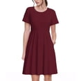 thumbnail image 1 of Fotbe Maroon Vestido Largo de Moda para Mujer, Vestido Tipo Camiseta con Manga Corta y Estilo Casual a Rayas y Bloques de Color, 1 of 6