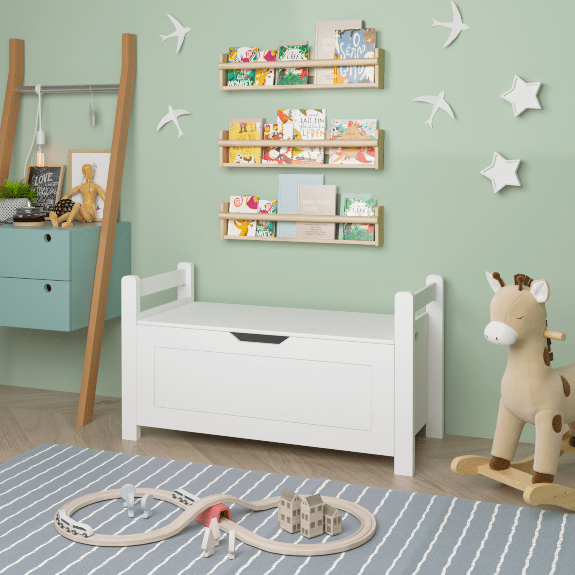 Toy Box for Girls & Boys, Wooden Toy Storage Chest for Kids 150 lbs, Porch Entryway Storage Trunk for Toy Clothes Bedroom Living Room, White