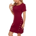 thumbnail image 2 of B91xZ Femmes Robe Manches Courtes Pull Col Rond Sweat-Shirts Coupe Décontractée Mini Robe, Vin XL, 2 of 5