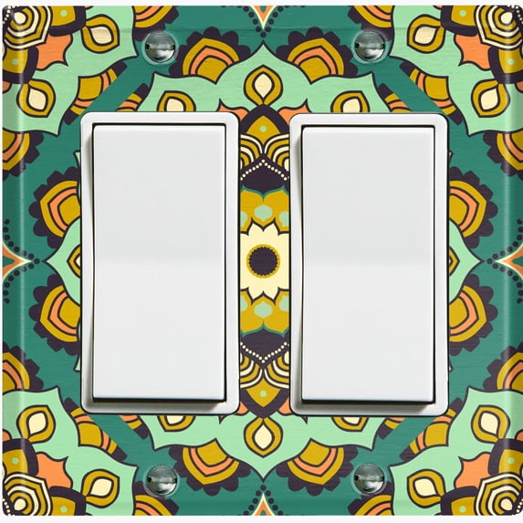 Metal Light Switch Plate Cover Green Orange Mandala Flower Tile Pattern MDL117