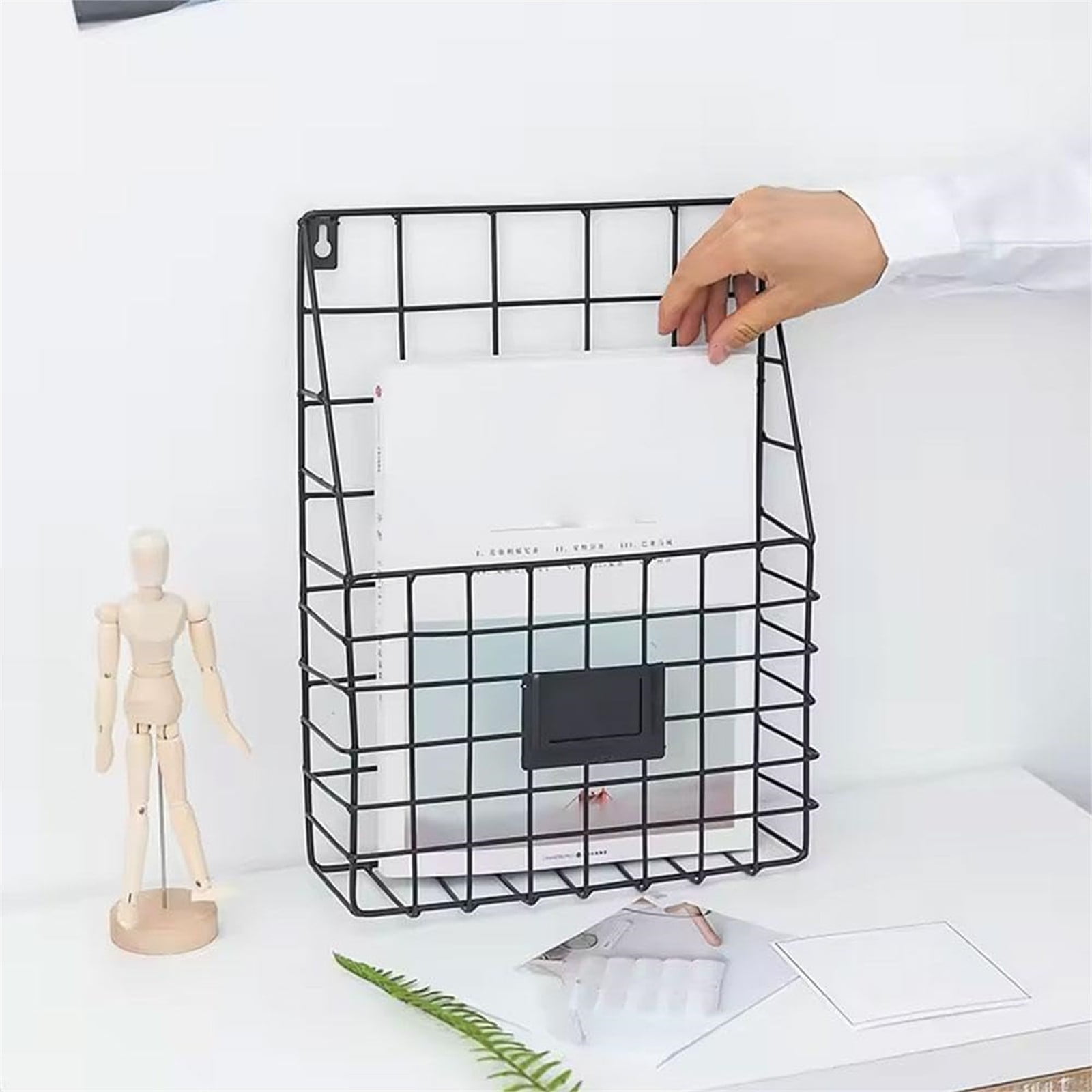 1Pc Storage Rack,Wall Rack Punch Free White,Wall Mounted Magazine Holder Wall File Organizer Mesh Hanging File Organizer Hanging Magazine Rack Metal Mail Organizer Storage Holder