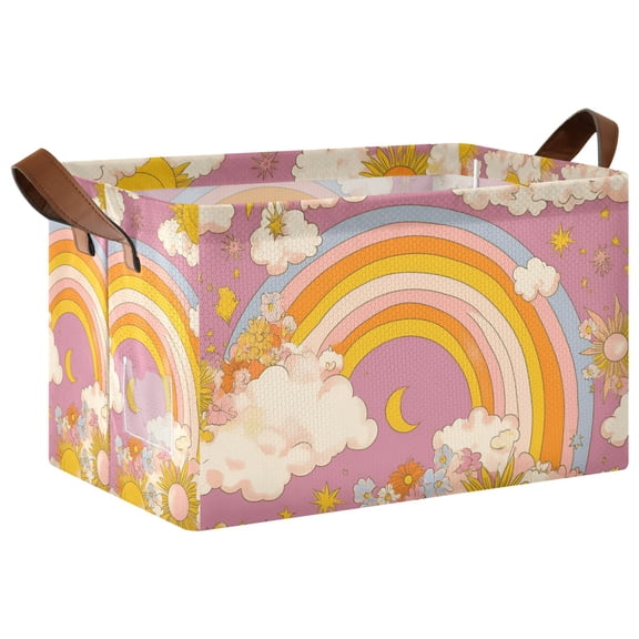 Yayeee Foldable Storage Basket for Shelves with Handles Waterproof Cloth Bins, Purple Retro Rainbow