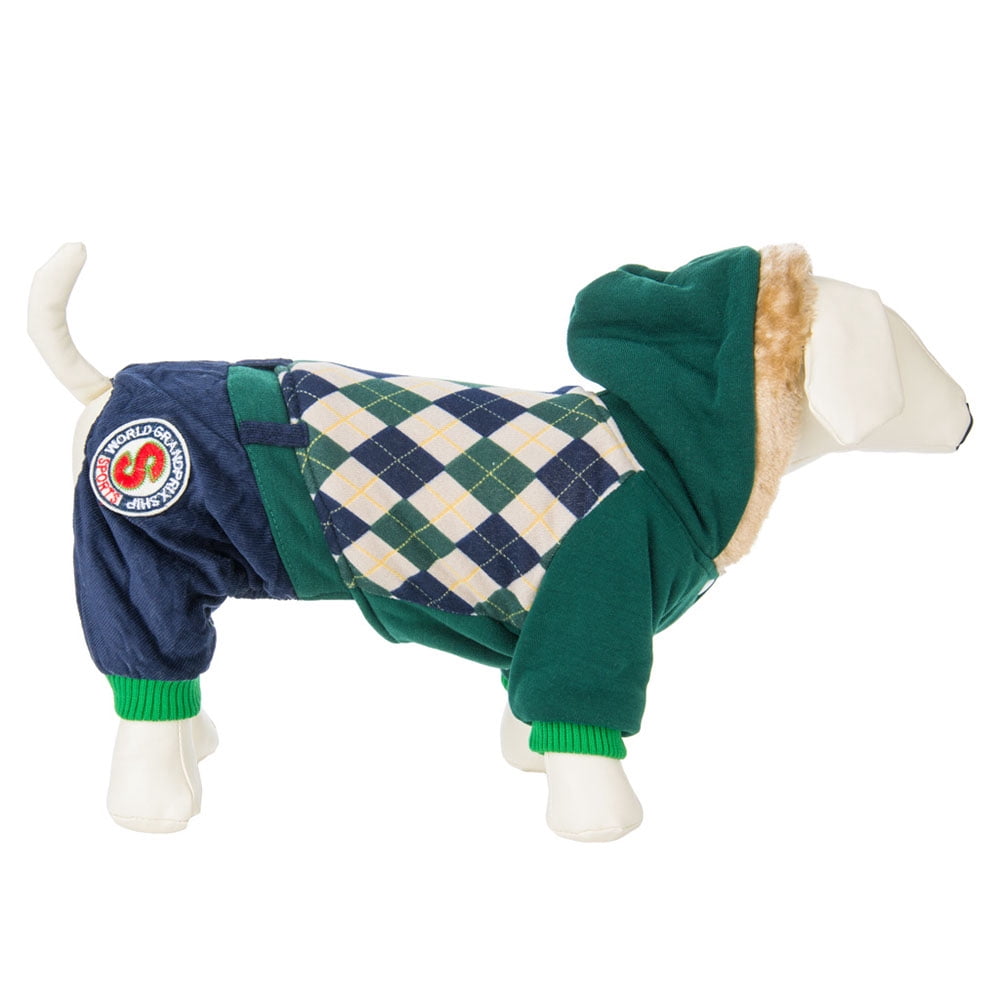 CUECUEPET Hoodie Cotton Gender Neutral Jacket for Small to Medium Sized Dogs (Green / Blue Plaid) [Multiple Sizes Available]