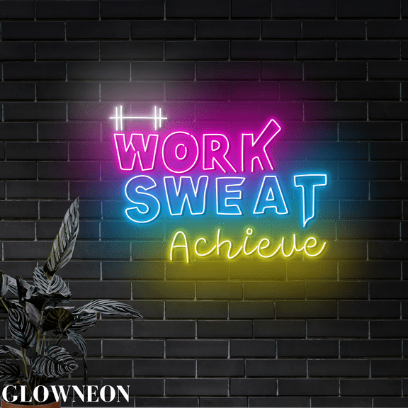 Glowneon Work Sweat Achieve Led Sign, Gym Fitness Club Neon Wall Art