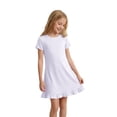 thumbnail image 2 of CPNG Girls Soft Knit Dress Round Neck Short Sleeve A Line Ruffled Dress Summer Casual Dress Homewear Dress Sleepwear Dress(White,11-12 Years), 2 of 9
