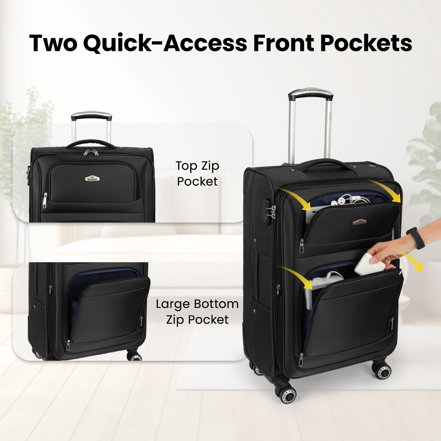 30" Softside Large Checked Luggage Lightweight Expandable Suitcase with Spinner Wheels & TSA Lock,Black - WD1622