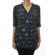 Calvin Klein Jeans Black-Cobalt Mixed-Media Evening Top L