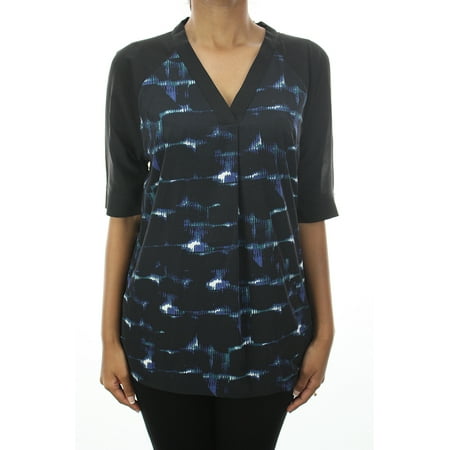 Calvin Klein Jeans Black-Cobalt Mixed-Media Evening Top L