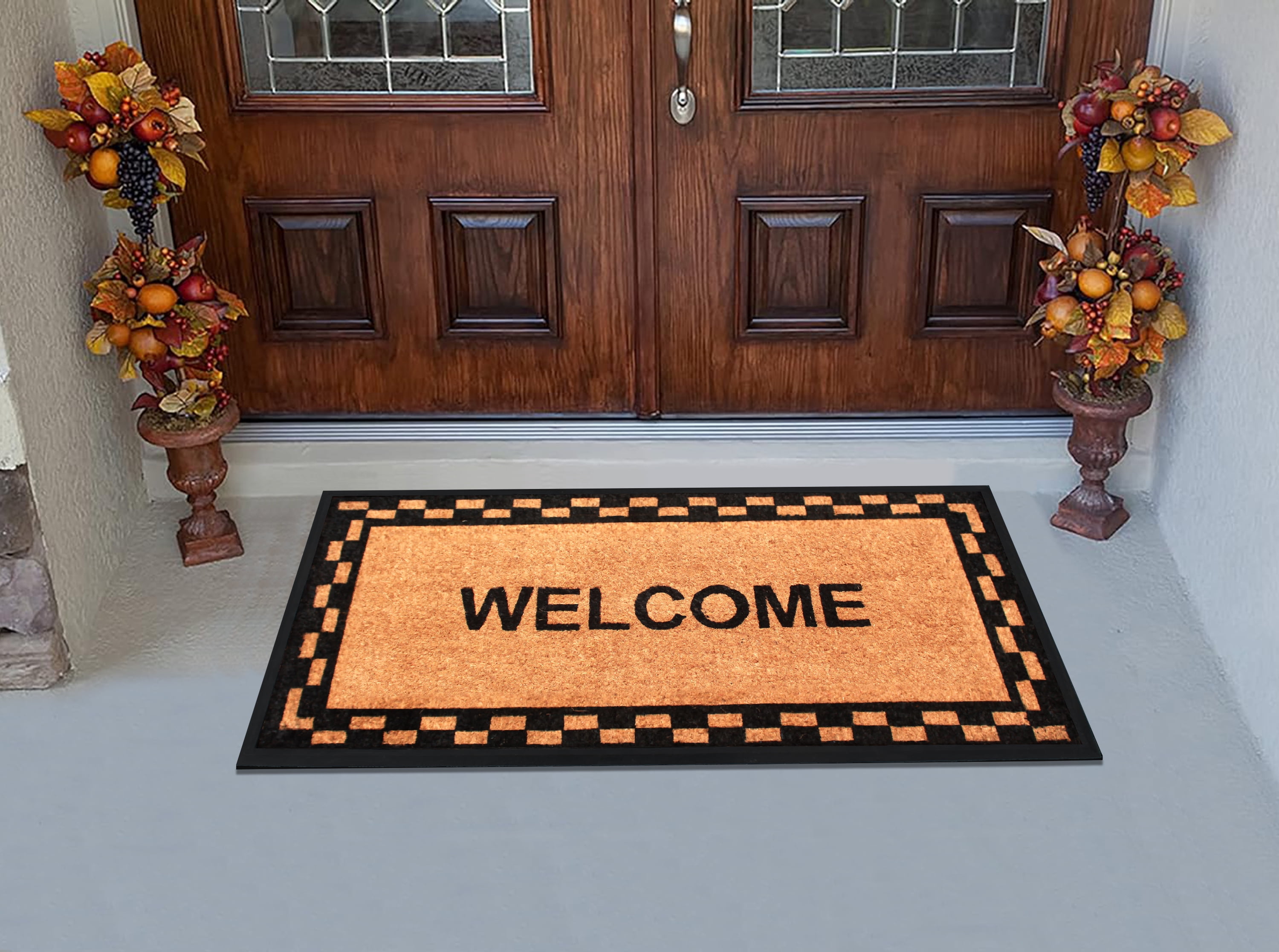 A1HC Rubber and Coir Welcome Heavy Duty Non-Slip Durable Doormat 24"X48", Black/Beige