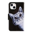 thumbnail image 2 of SaniMore for iPhone 14 6.1" 2022 Wallet Case, Color Painting Pattern with Kickstand Card Slots Detachable Wrist Strap Grils Women PU Leather Case Magnetic Clasp for iPhone 14, Curious Cat, 2 of 8