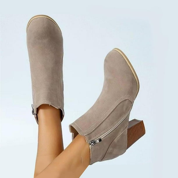 Women Casual Suede Chelsea Ankle Boots Mid Block Heel Zip Up Booties Shoes Walmart