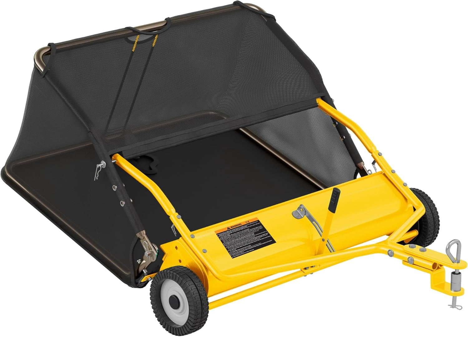 48" Tow-Behind Lawn Sweeper, Pull Behind Grass and Leaf Collector with 25.16 Cu. ft Hopper, Adjustable Brush Height Lever & Dumping Rope for Lawn and Yard Cleanup,Yellow
