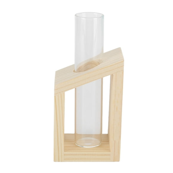 Vase pour plantes hydroponiques - Tube à essai - Vase simple en verre - Cadre en bois - Décoration de bureau - Tube unique