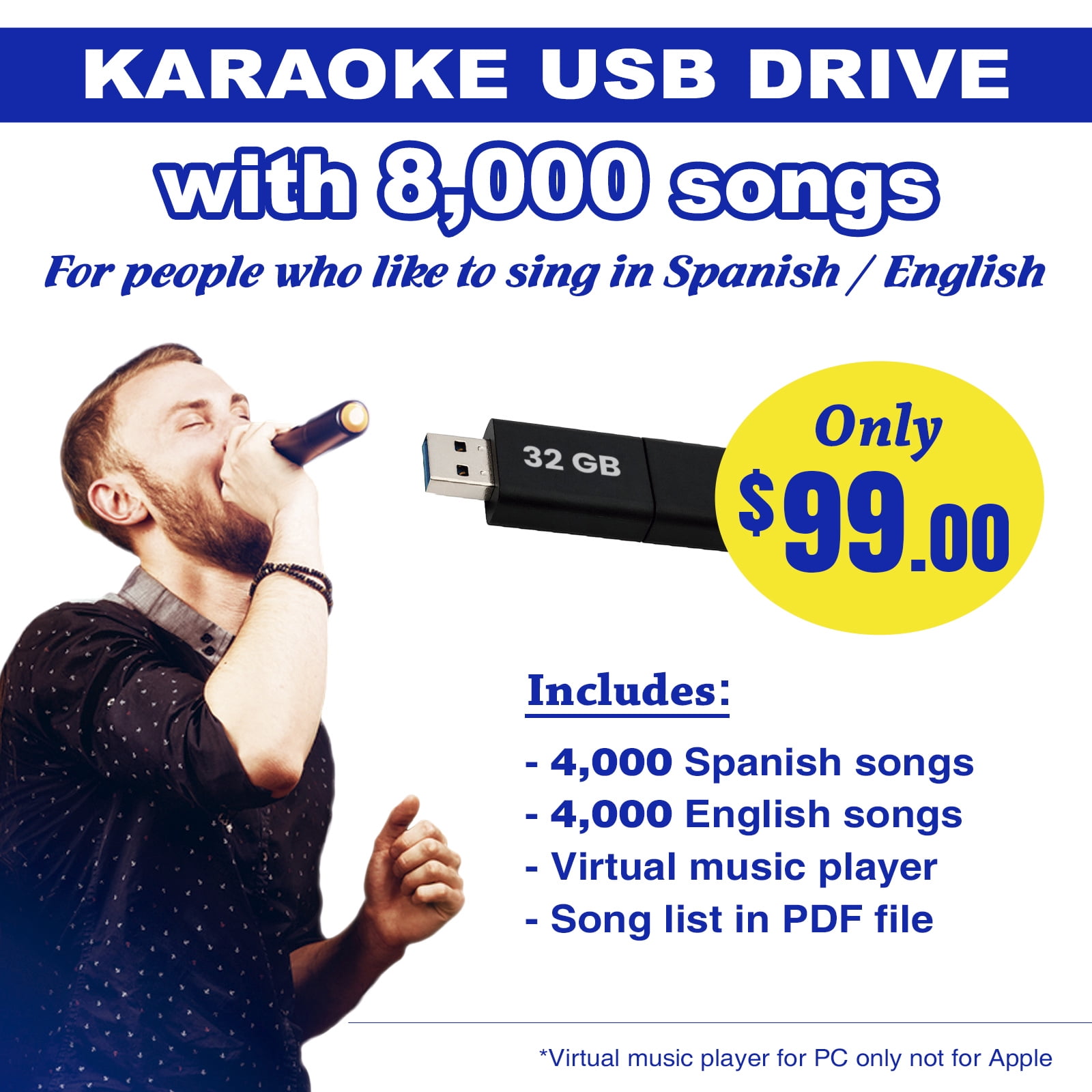 USB Drive with 8,000 Karaoke Songs