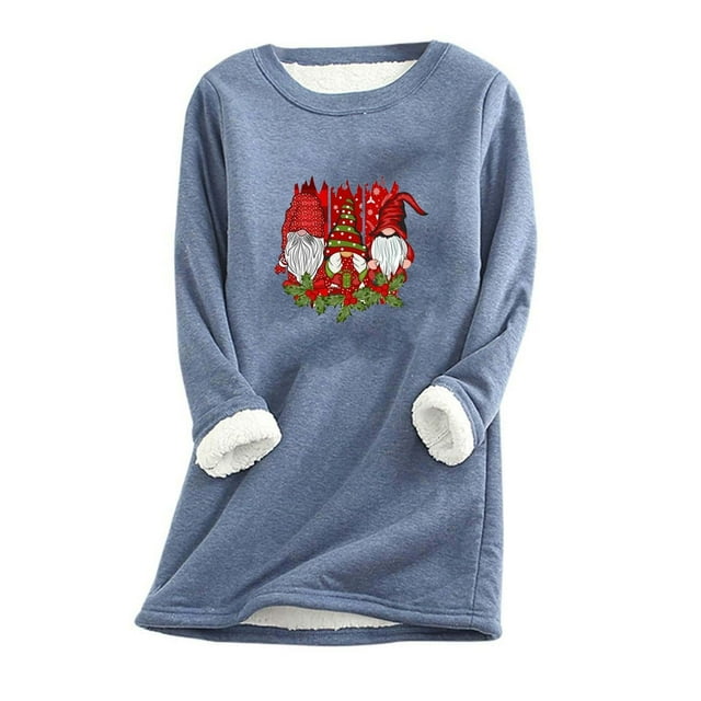 Jienlioq Mode Femme Noël Imprimé Manches Régulières Hiver Ample Vacances Décontracté Col Rond Chemise Hauts