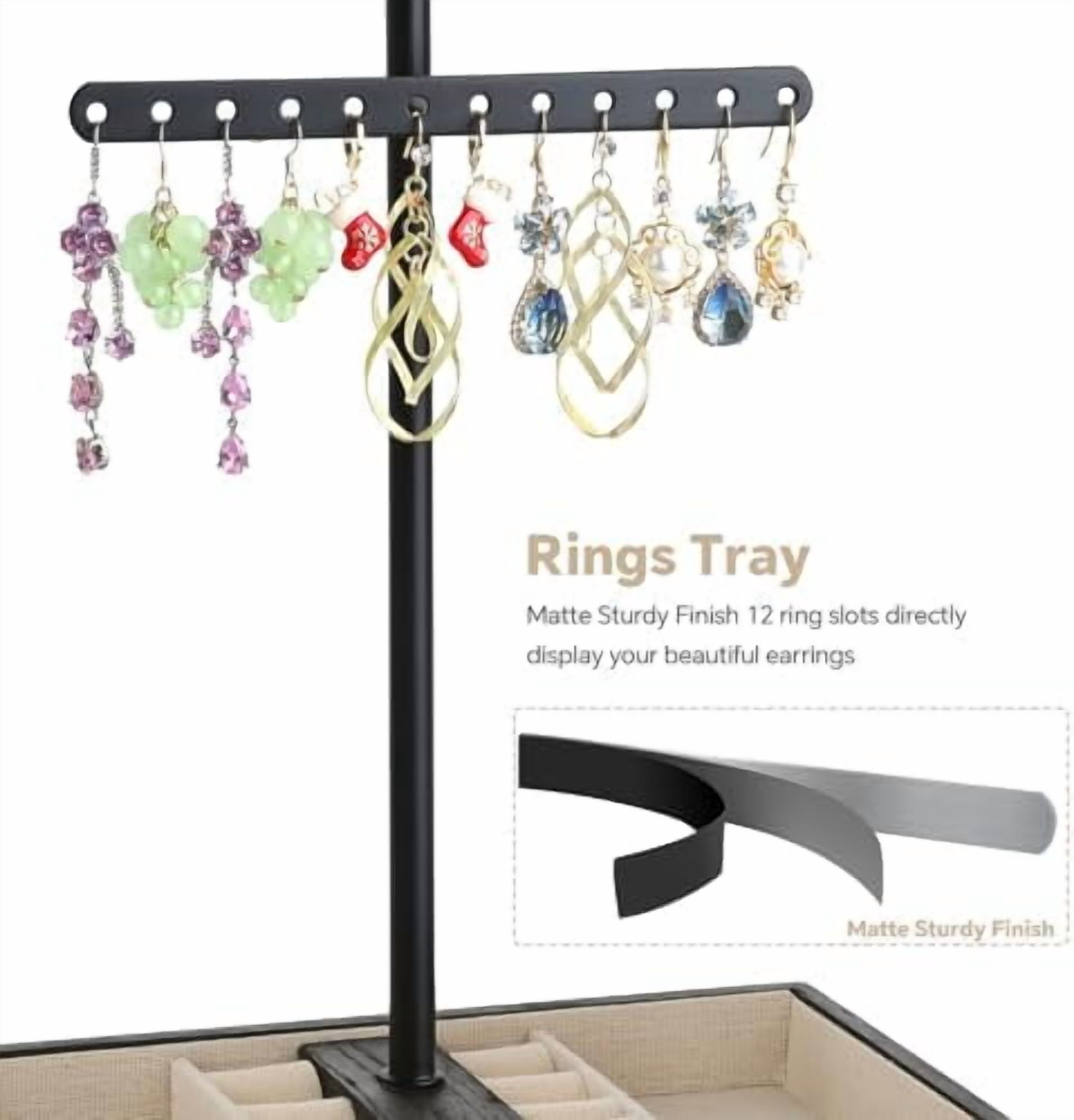 Jewelry Organizer Stand, 3-Tier Necklace Holder Jewelry Tree with Wooden Storage Drawer Box for Necklace Bracelet Earring Ring,Black