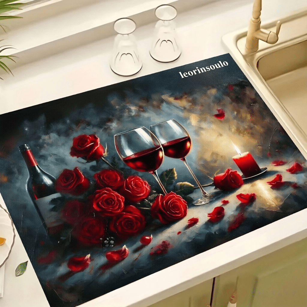 leorinsoulo Heat-Resistant Stove Cover Mat–Wine&Rose Print for Electric Cooktops (28.3×20.5in)