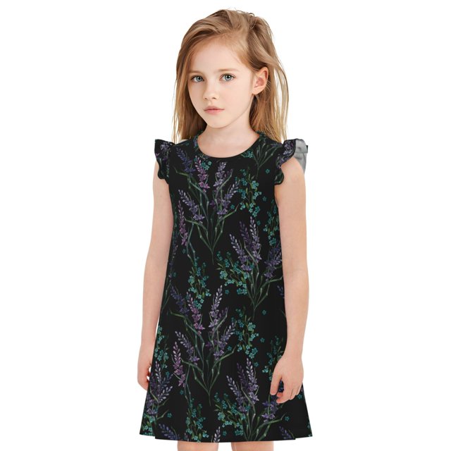 Balery Lavender Flowers Camisón de princesa para niñas, pijama de algodón con mangas abullonadas, suave y bonito.-XX-Large
