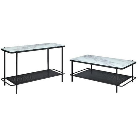Home Square 2-Piece Set with Sofa Table & Coffee Table in Black and White