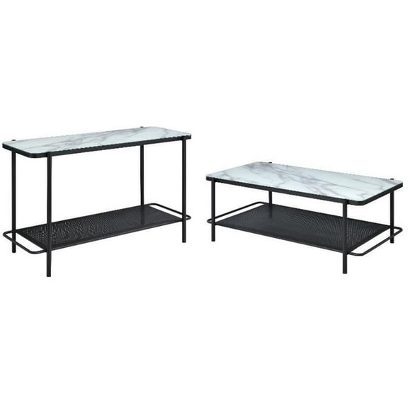 Home Square 2-Piece Set with Sofa Table & Coffee Table in Black and White