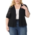 thumbnail image 1 of Cardigan de talla grande GRACE & GRANDEUR para mujeres, ligero, de manga corta, abierto, suéteres de encaje 4X Negro, 1 of 1