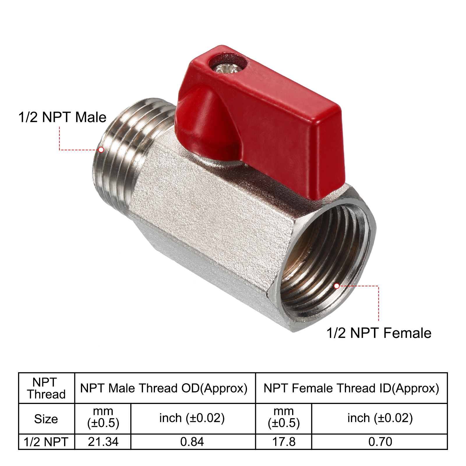 Mini Ball Valve 1/8 Inch Male X Female NPT - Chrome Plated Brass Body - Manual Operation