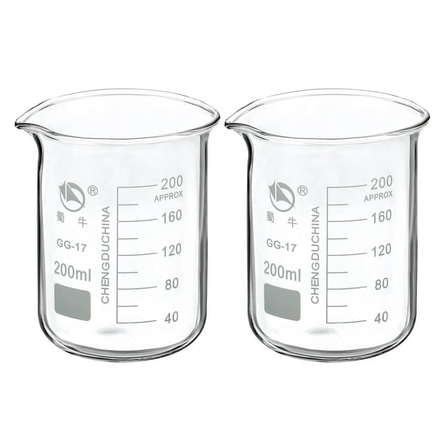 Unique Bargains 200ml Low Form Glass Beaker 3.3 Borosilicate Graduated Lab Measuring Cups 2 Pack