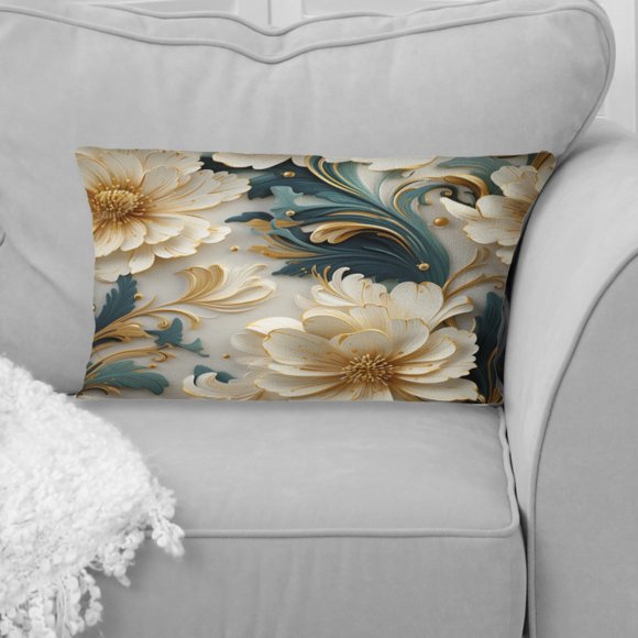 Designart "Jardins Royaux en Or et Blanc I" Coussin en Marbre - Coussin Glam pour Canapé - Insert et Housses d'Oreillers pour la Décoration du Salon