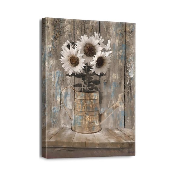 Rustic Farmhouse White Daisy Floral Vintage Wood (3) Wall Art Bathroom Pictures Wall Decor Canvas Painting Prints Artwork for Bathroom Office Bedroom 12"x16"