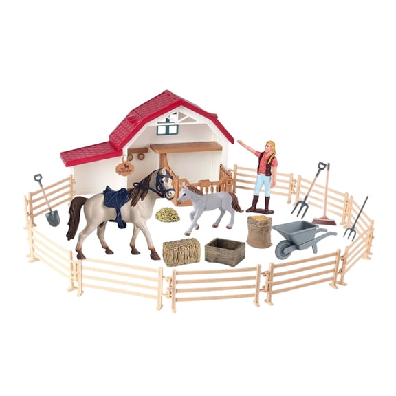 Detailed Scene Model Plastic Horse Figurine Washing Station Playsets For Children Interactive Role Playing Activity