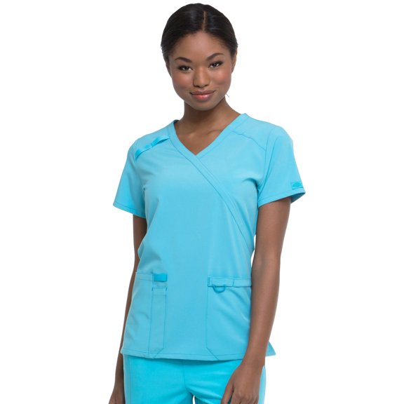 Dickies EDS Essentials Medical Scrubs Top for Women Mock Wrap DK625, L, Turquoise